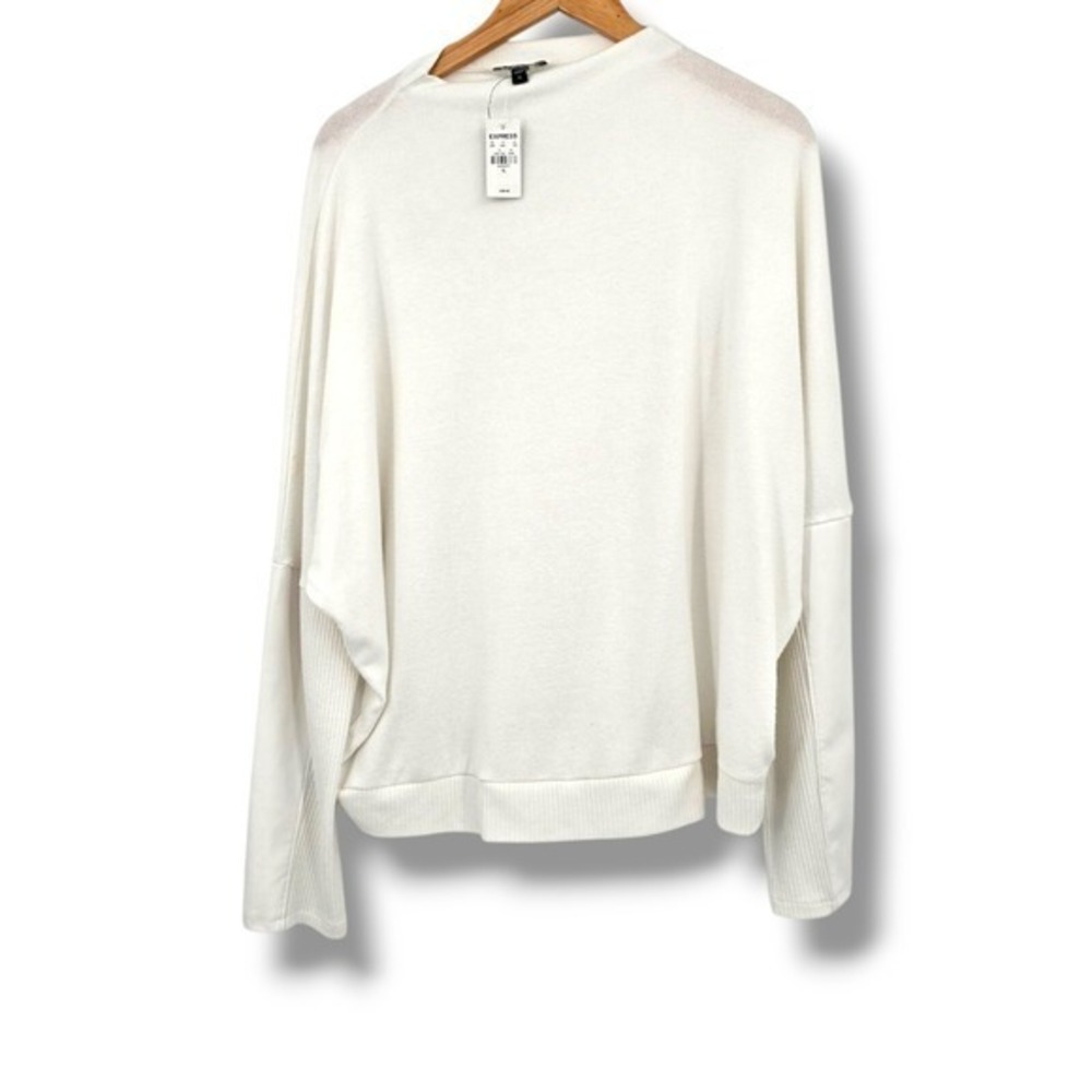 Express Dolman Sleeve Top Ribbed Knit Mock Neck Pullover Sweater‎ Leather XL
